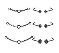 JESMODA 20G Nose Rings Nose Chain Stainless Steel CZ Nose Studs Piercing Across Nose L Shaped S Shaped Heart Nose Piercing Chain Nostril Piercing Jewelry for Women Men, Stainless Steel, cubic zirconia