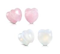JESMODA 4PCS Ear Plugs Natural Stone Ear Gauges Double Flared Expander Rose Quartz Opal Stone Stretcher for Ear Heart Shape Set Body Piercing Jewelry Earrings for women and men 2G-5/8inch, Stone, no