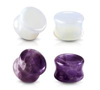 JESMODA 4PCS Ear Plugs Natural Stone Plugs Opal Amethyst Stone Ear Plugs Ear Gauges Double Flare Clear Opalite Moonstone Ear Tunnels Stretcher for Ear Expander 2G-11/16, Stone, no gemstone