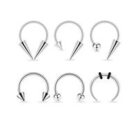 JESMODA 6PCS 16G Septum Tapers Horseshoe Hoop Nose Rings Crescent Stainless Steel Eyebrow Lip Ear Tragus Daith Septum Retainer Piercing Hoops Lune Body Piercing Jewelry 10mm 12mm, 10MM, Stainless