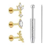 JESMODA G23 Titanium Flat Back Earrings 16G 18G CZ Cartilage Earring for Women Internally Threaded Stud Earrings Dainty Tragus Conch Helix Piercing Jewelry Implant Grade Gold Silver, 16G (1.2 MM