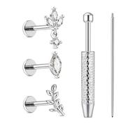 JESMODA G23 Titanium Flat Back Earrings 16G 18G CZ Cartilage Earring for Women Internally Threaded Stud Earrings Dainty Tragus Conch Helix Piercing Jewelry Implant Grade Gold Silver, 16G (1.2 MM