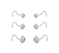 JESMODA Nose Rings 6/8PCS 20G L-Shape Nose Screw Corkscrew Nose Studs Nostril Studs L Shaped Stainless Steel Colorful CZ Small Cute1.5mm 2mm 2.5mm 3mm Nose Piercing Jewelry for Women, Stainless Steel