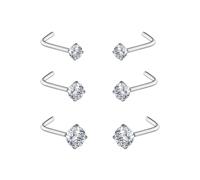 JESMODA Nose Rings 6/8PCS 20G L-Shape Nose Screw Corkscrew Nose Studs Nostril Studs L Shaped Stainless Steel Colorful CZ Small Cute1.5mm 2mm 2.5mm 3mm Nose Piercing Jewelry for Women, Stainless Steel