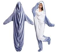 JESOHO Shark Blanket Hoodie Onesie Adult, Wearable Shark Blanket,Sleeping Bag,Soft Cozy Shark Costume,Cosplay Shark Costume Gift for Family and Friends (S=for:135cm~154cm Height)