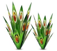 Jesokiibo Tequila Rustic Sculpture DIY Metal Agave Plant Home Decor Rustic Hand Painted Metal Agave Garden Ornaments Outdoor Decor Figurines Home Yard Decorations Stakes Lawn Ornaments (Green 2PCS)