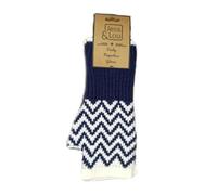 Jess and Lou Blue Cream Herringbone Chevron Fingerless Gloves Wrist Warmers
