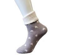 Jess & Lou Cuff Socks Super Cosy Thick Fluffy Towelling Warm Knitted Cuff Stretchy Loungewear Cute Design Gift Idea (Grey Stars)