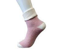 Jess & Lou Cuff Socks Super Cosy Thick Fluffy Towelling Warm Knitted Cuff Stretchy Loungewear Cute Design Gift Idea (Pink Striped)