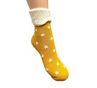 Jess & Lou Cuff Socks Super Cosy Thick Fluffy Towelling Warm Knitted Cuff Stretchy Loungewear Cute Design Gift Idea (Gold Star)