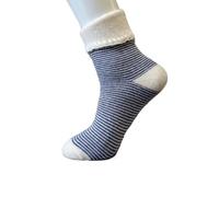 Jess & Lou Cuff Socks Super Cosy Thick Fluffy Towelling Warm Knitted Cuff Stretchy Loungewear Cute Design Gift Idea (Navy Striped)