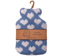 Jess & Lou Mini Hot Water Bottles Soft Knitted Pattern Design Gift Idea (Cornflower and White Hearts)