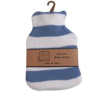 Jess & Lou Mini Hot Water Bottles Soft Knitted Pattern Design Gift Idea (Cornflower and White Stripe)