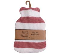 Jess & Lou Mini Hot Water Bottles Soft Knitted Pattern Design Gift Idea (Pink and White Stripe)