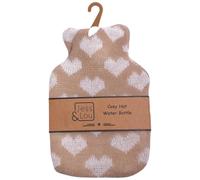 Jess & Lou Mini Hot Water Bottles Soft Knitted Pattern Design Gift Idea (Taupe and White Hearts)