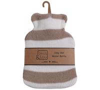 Jess & Lou Mini Hot Water Bottles Soft Knitted Pattern Design Gift Idea (Taupe and White Stripe)