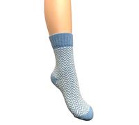 Jess & Lou Ribbed Socks Cosy Warm Fluffy Soft Wool Blend Colourful Pattern Loungewear Cute Design (UK, Alpha, One Size, Regular, Regular, Cornflower Herringbone)
