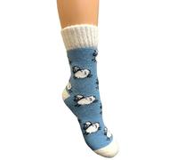 Jess & Lou Ribbed Socks Cosy Warm Fluffy Soft Wool Blend Colourful Pattern Loungewear Cute Design (UK, Alpha, One Size, Regular, Regular, Cornflower Sheep)