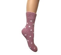 Jess & Lou Ribbed Socks Cosy Warm Fluffy Soft Wool Blend Colourful Pattern Loungewear Cute Patterns (UK, Alpha, One Size, Regular, Regular, Pink Stars)
