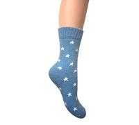 Jess & Lou Ribbed Socks Cosy Warm Fluffy Soft Wool Blend Colourful Pattern Loungewear Cute Patterns (UK, Alpha, One Size, Regular, Regular, Cornflower Stars)