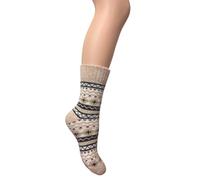 Jess & Lou Ribbed Socks Cosy Warm Fluffy Soft Wool Blend Colourful Pattern Loungewear Cute Patterns (UK, Alpha, One Size, Regular, Regular, Beige Nordic)