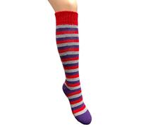 Jess & Lou Welly Socks Long Knee High Boot Sock Wool Blend Towelling Lined Colourful Cosy Warm Winter (UK, Alpha, One Size, Regular, Regular, Red Striped)