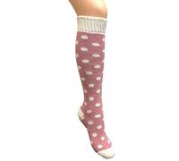 Jess & Lou Welly Socks Long Knee High Boot Sock Wool Blend Towelling Lined Colourful Cosy Warm Winter (UK, Alpha, One Size, Regular, Regular, Pink Spots)