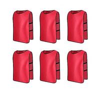Jessedaa 13 colors Football Bibs Training Vests Training Equipment for Football/Soccer/Rugby/Netball/Team Games avaible for Juniors and Adults (Pack of 6)-Red