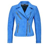 JESSICA Fashion Designer Ladies Leather Jacket Soft Biker Style 9334 (10 For Bust 32", Blue Crust)