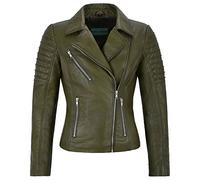 JESSICA Fashion Designer Ladies Leather Jacket Soft Biker Style 9334 (14 For Bust 36", Olive Green)
