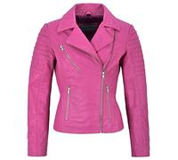 JESSICA Fashion Designer Ladies Leather Jacket Soft Biker Style 9334 (14 For Bust 36", Pink)