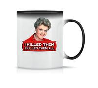 Jessica Fletcher Murder I Killed Them All. Coffee Tea Cup in Magical Classic Ceramic White Black Pink 330 ml