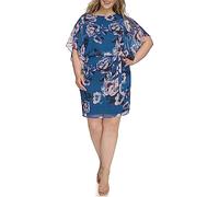 Jessica Howard Women's Floral Chiffon Mini Dress - 3/4 Sleeve Boat Neck, Tea, 18