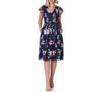 Jessica Howard Women's Flutter Sleeve V-Neck Navy Multi Midi Dress, Navy Multi, 20