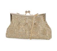 Jessica McClintock Pauline Rhinestone Evening Clutch Kiss Lock Purse Women, Light Gold, Clutch Wallet