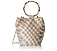 Jessica McClintock Women's Gwen Ball Mesh Ring Wristlet Pouch Clutch Evening Bag, Gold, One Size