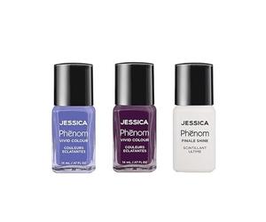 JESSICA Phēnom Into the Dark Collection 3-Pack Nail Polish Gift Set | Purple Reign, Bold, Deep, Rich Purple + Exquisite Vivid Colour, Dark Grape + Finale Shine Top Coat | 3 x 14ml