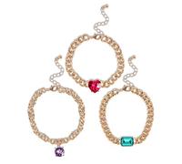 Jessica Simpson Gemstone Charm Chain Bracelet for Women 3-Piece, 7"+2" Chunky Charm Bracelets Gold-Tone with Gems
