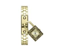 Jessica Simpson Locket Charm Watch for Women - Silver Bracelet, 20mm Square Case, Analog Quartz Movement, Adjustable Metal Band, Gift Box Included (Silver), Gold