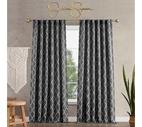 Jessica Simpson - Lynee Textured Diamond Patterned Ultimate Blackout Curtains | Set of 2 Panels and 2 Tiebacks | Privacy Drapes | Stylish Pocket Back-Tab Header | 52" x 96" | Grey