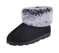 Jessica Simpson Tipped Faux Fur Microsuede Super Soft Bootie Slippers with Indoor/Outdoor Sole (Size Large, Black)