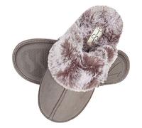 Jessica Simpson Women's Comfy Faux Fur House Slipper Scuff Memory Foam Slip on Anti-skid Sole grey Size: S