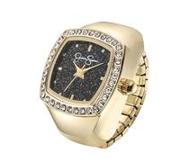 Jessica Simpson Women's Gold Adjustable Ring Watch - Crystal Bezel, Quartz Analog Mini Dial, Stretch Band Fashion Jewelry Accessory