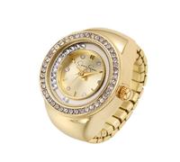 Jessica Simpson Women's Gold Adjustable Ring Watch - Crystal Bezel, Quartz Analog Mini Dial, Stretch Band Fashion Jewelry Accessory