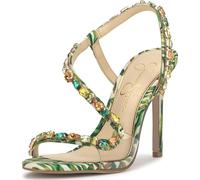Jessica Simpson Women's Jaycin Embellished Heeled Sandal, Green Multi Jungle Jacquard, 5.5 UK