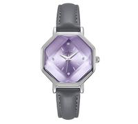 Jessica Simpson Women's Leather Band Watch, Octagon Faceted Crystal Dial, Classic Quartz Movement, Stylish Dress Watch for Women