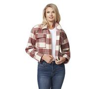 Jessica Simpson Women's Lenna Cropped Fleece Jacket, Window Plaid - Gardenia, XL