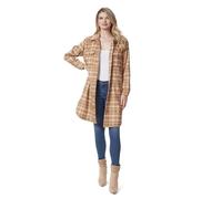 Jessica Simpson Women's Romi Long Shirt-Jacket with Button Front and 4 Pockets Standard, Shadow Plaid XL-Toasted Coco