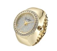 Jessica Simpson Women's Rose Gold Adjustable Ring Watch - Crystal Bezel, Quartz Analog Mini Dial, Stretch Band Fashion Jewelry Accessory, Gold, 20