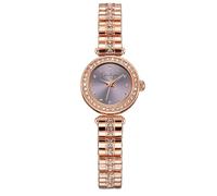 Jessica Simpson Women's Rose Gold Ring Watch - Round Crystal Bezel, Lavender Sunray Dial, Crystal Embellished Stretch Band, Quartz Analog Fashion Accessory
